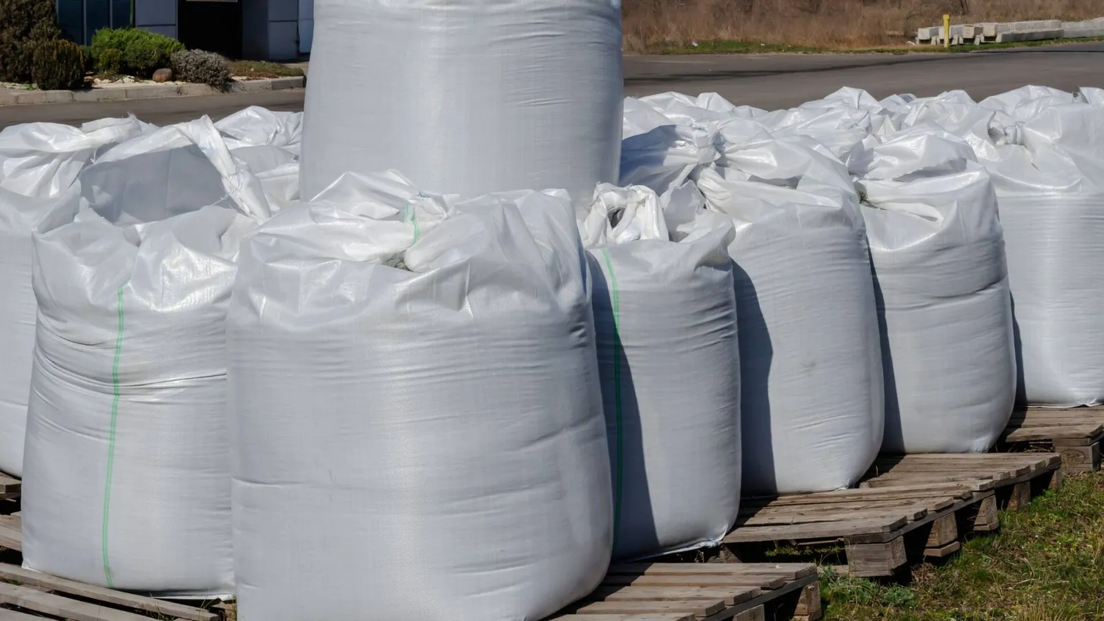 Finished jumbo bags stored in a warehouse